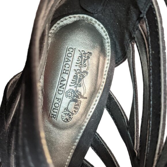 COACH AND FOUR Suede Lorelle Gladiator Style High Heel Sandals Black Size 6 - Picture 2 of 14